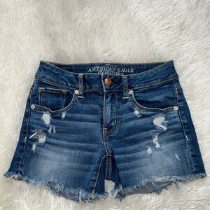 American Eagle Outfitters Blue Distressed Jean Shorts
